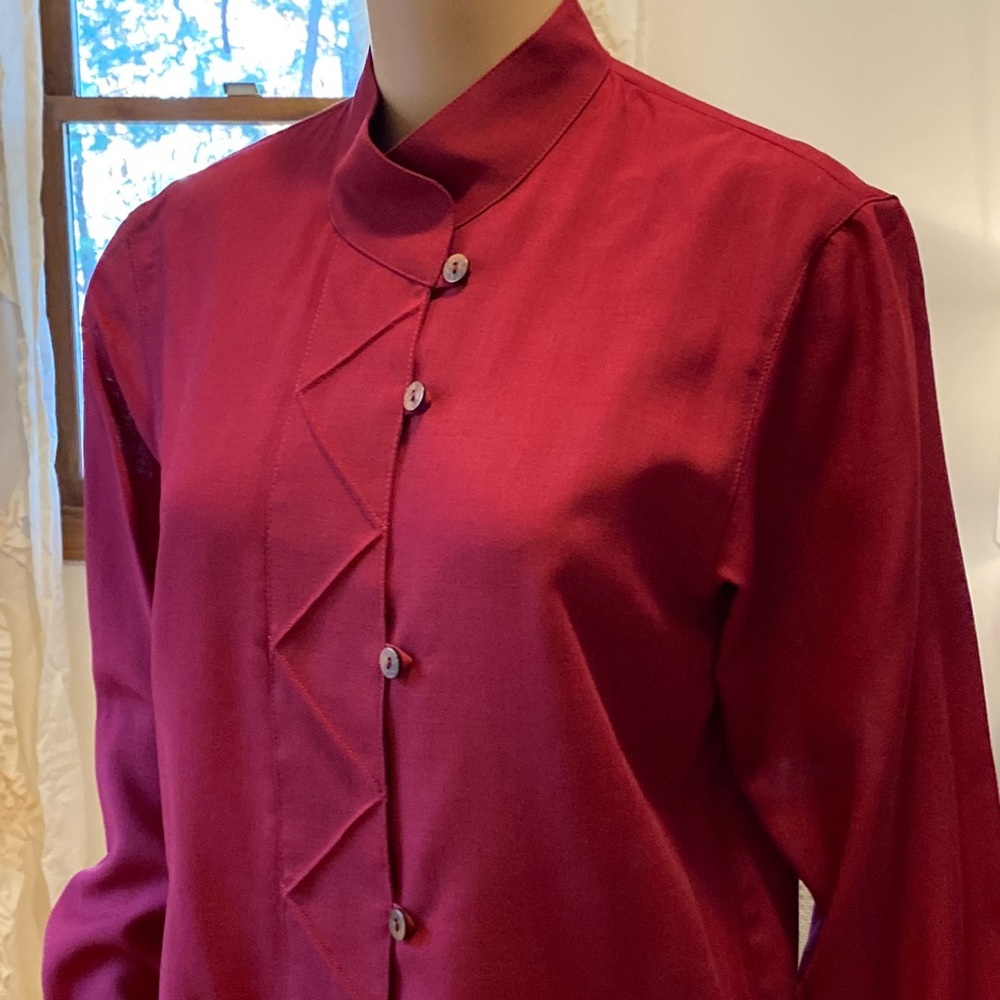 Geiger of Austria Burgundy Long Sleeve Blouse, Pure New Wool, Made in Austria